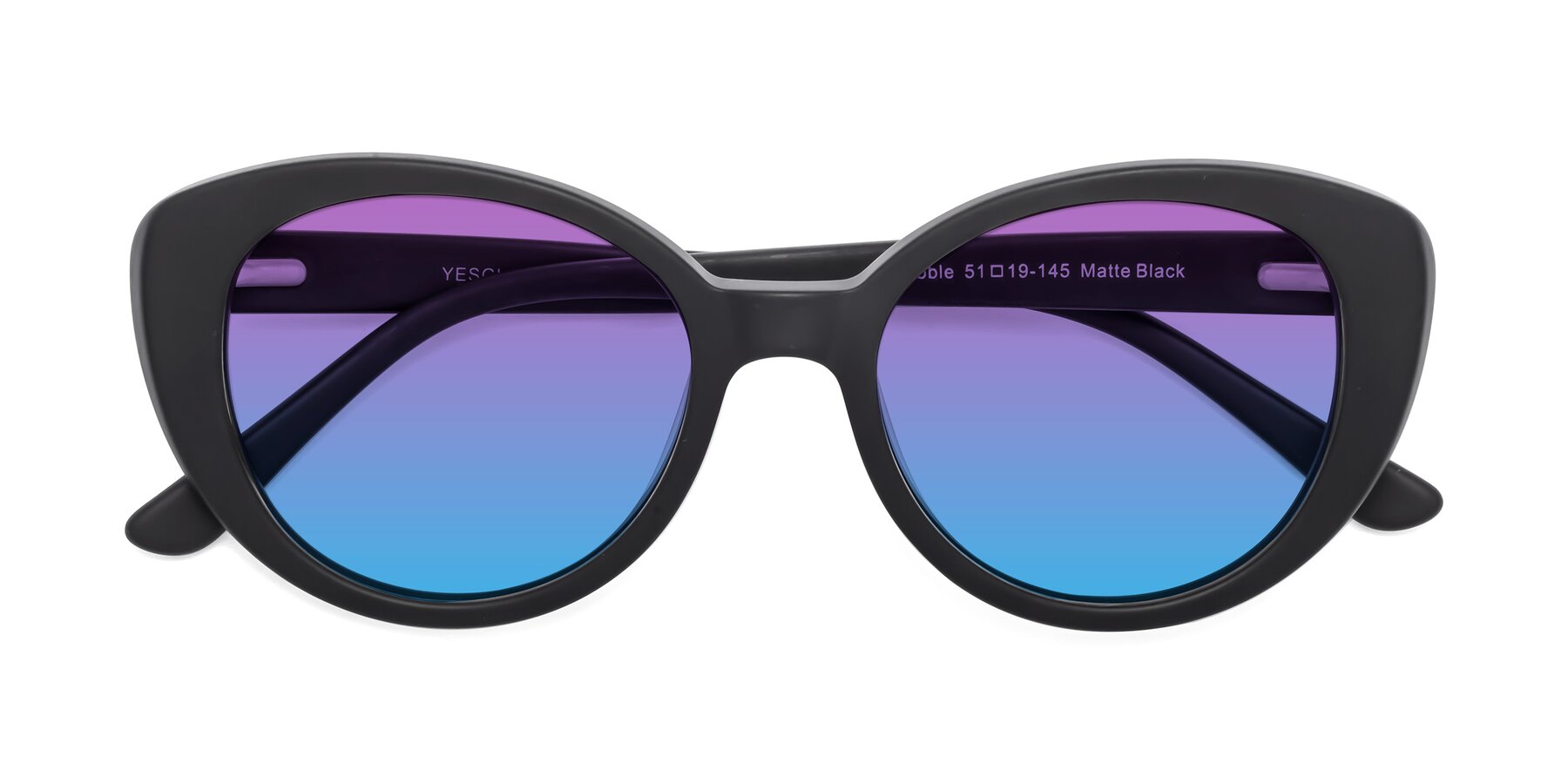 Folded Front of Pebble in Matte Black with Purple / Blue Gradient Lenses