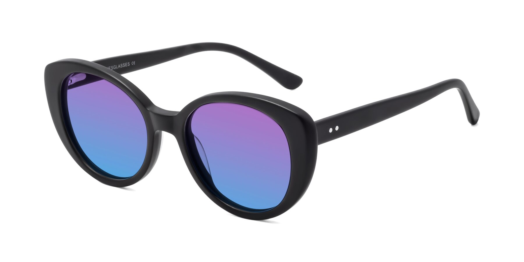 Angle of Pebble in Matte Black with Purple / Blue Gradient Lenses