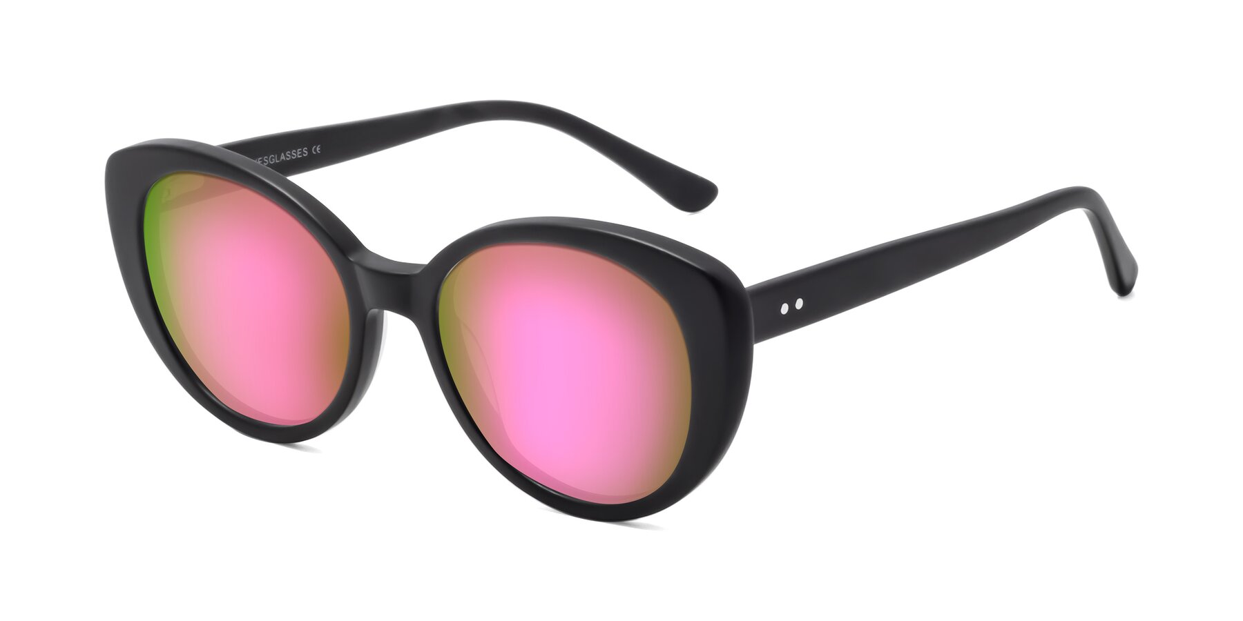 Angle of Pebble in Matte Black with Pink Mirrored Lenses