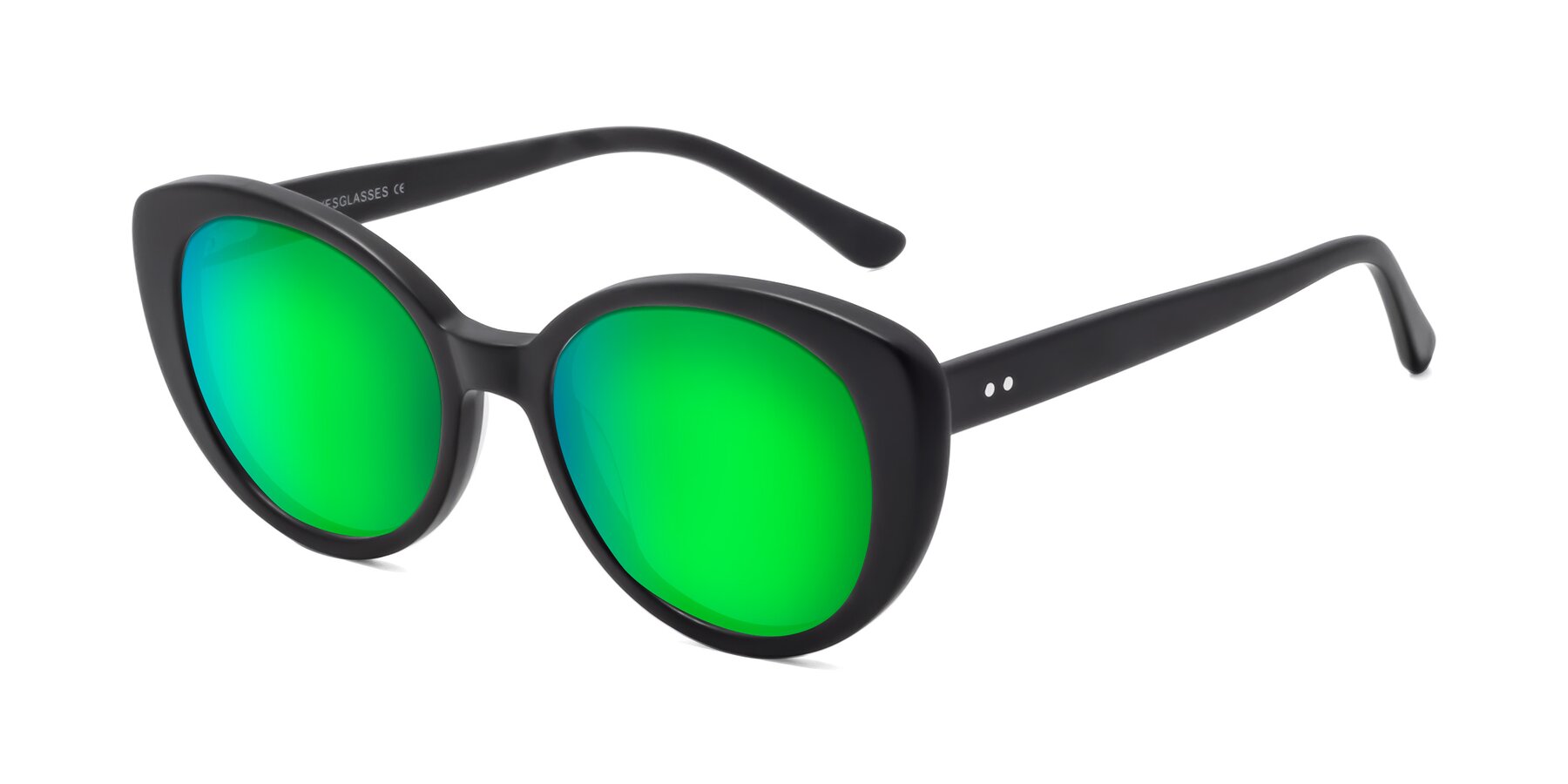Angle of Pebble in Matte Black with Green Mirrored Lenses