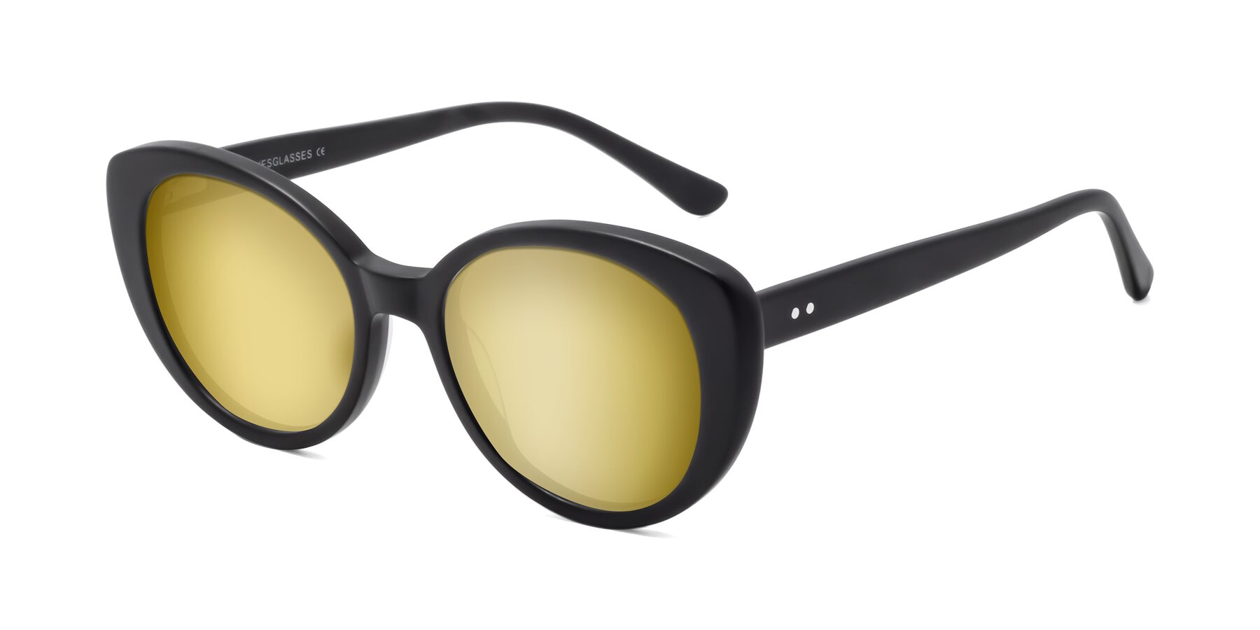 Angle of Pebble in Matte Black with Gold Mirrored Lenses
