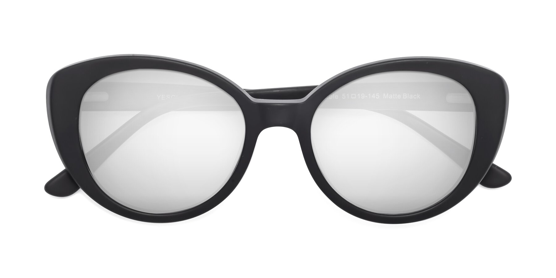Folded Front of Pebble in Matte Black with Silver Mirrored Lenses