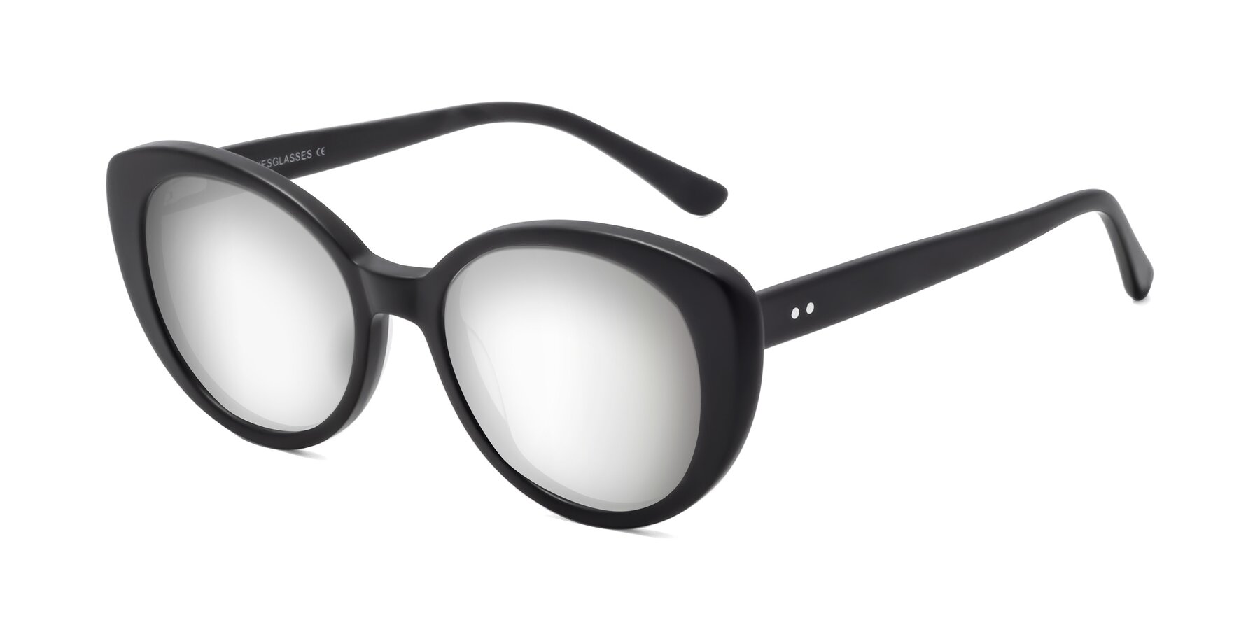 Angle of Pebble in Matte Black with Silver Mirrored Lenses