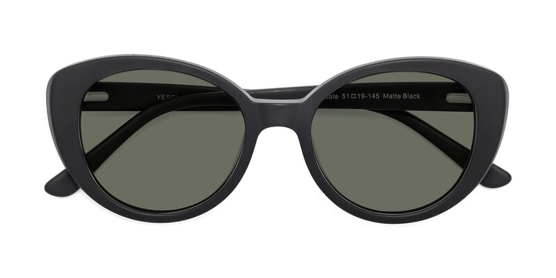 Matte Black Retro Vintage Acetate Cat Eye Polarized Sunglasses With Gray Sunwear Lenses Pebble 