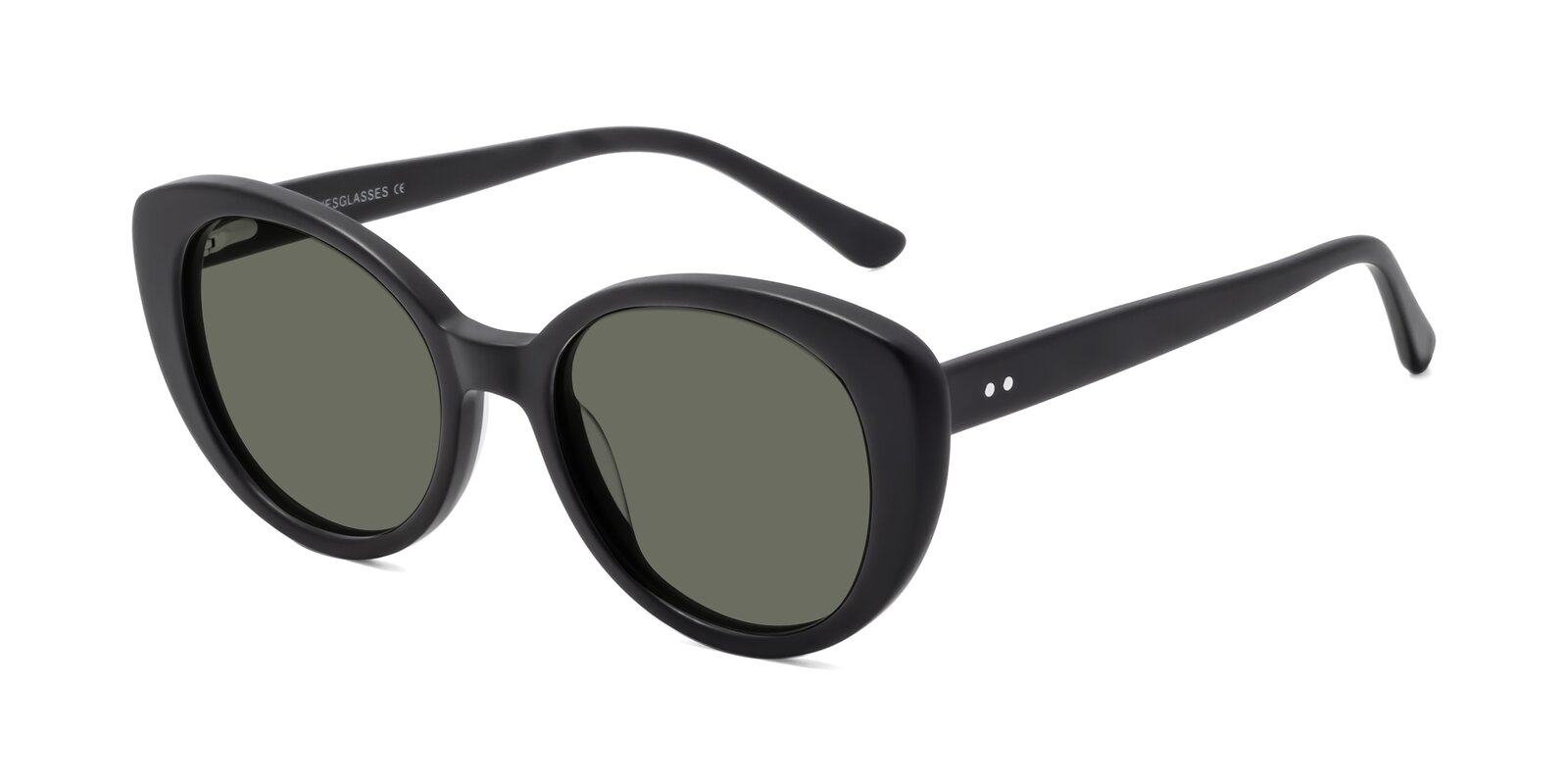 Matte Black RetroVintage Acetate CatEye Polarized Sunglasses with