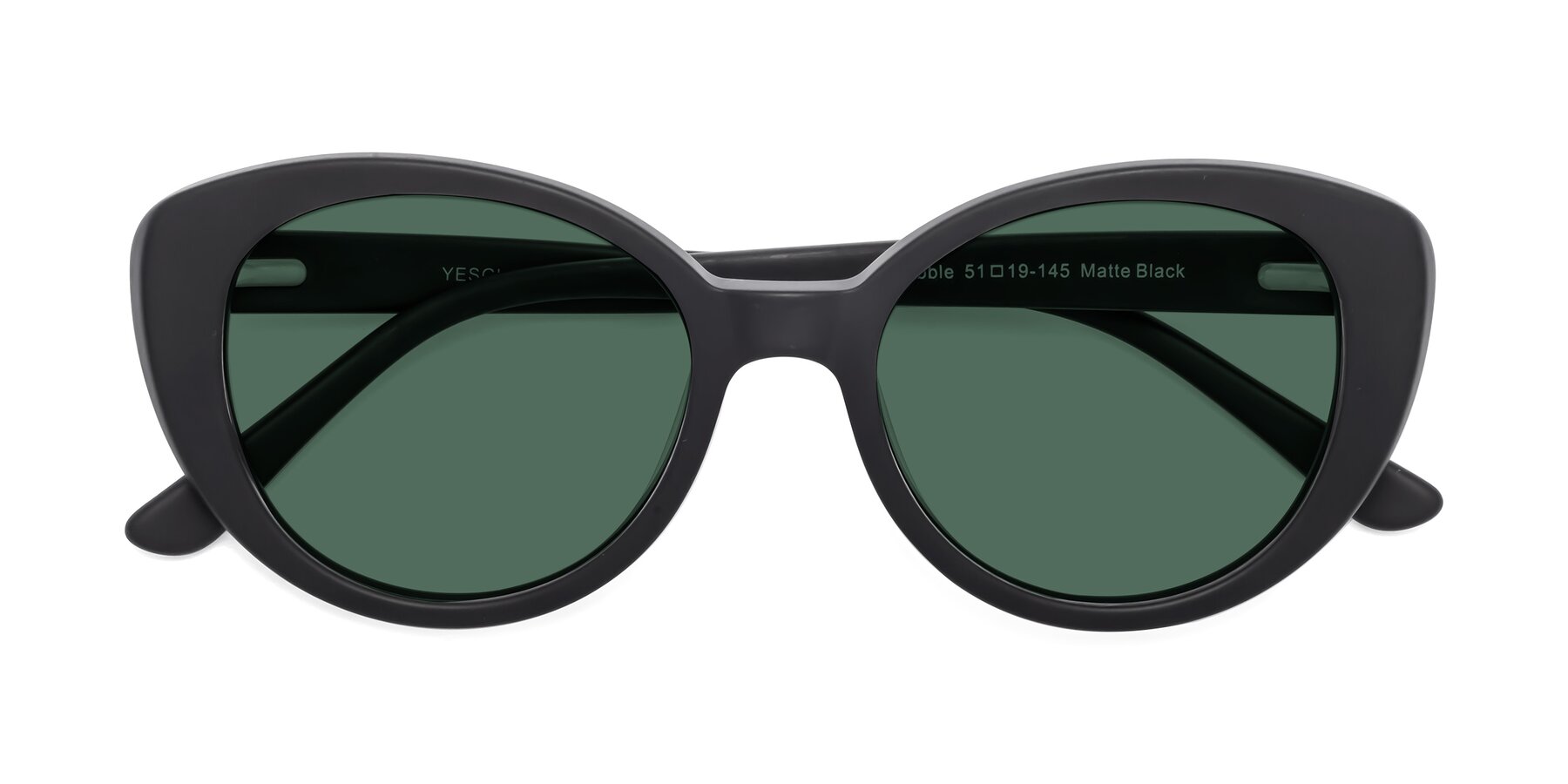 Folded Front of Pebble in Matte Black with Green Polarized Lenses