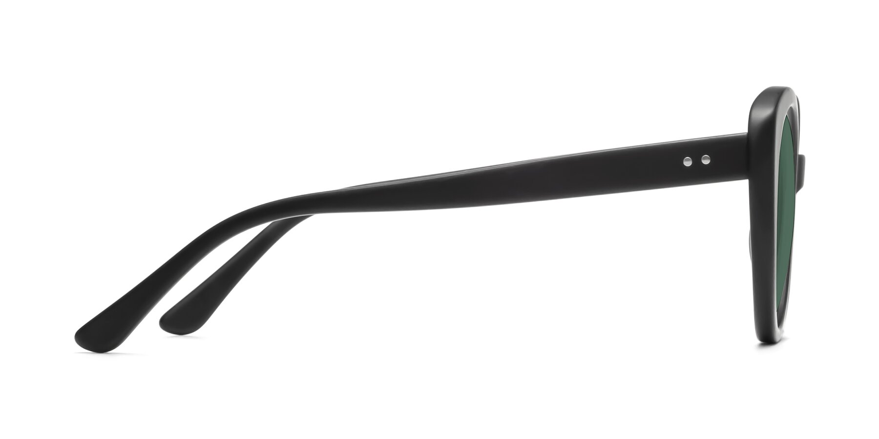 Side of Pebble in Matte Black with Green Polarized Lenses