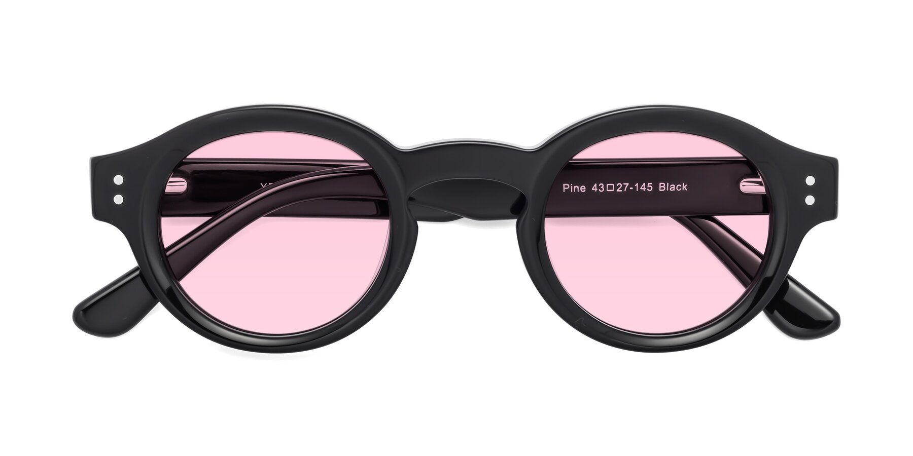 Folded Front of Pine in Black with Light Pink Tinted Lenses