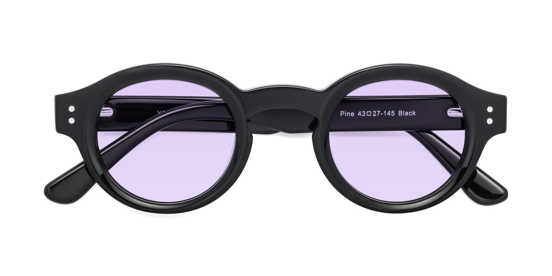 Folded Front of Pine in Black with Light Purple Tinted Lenses