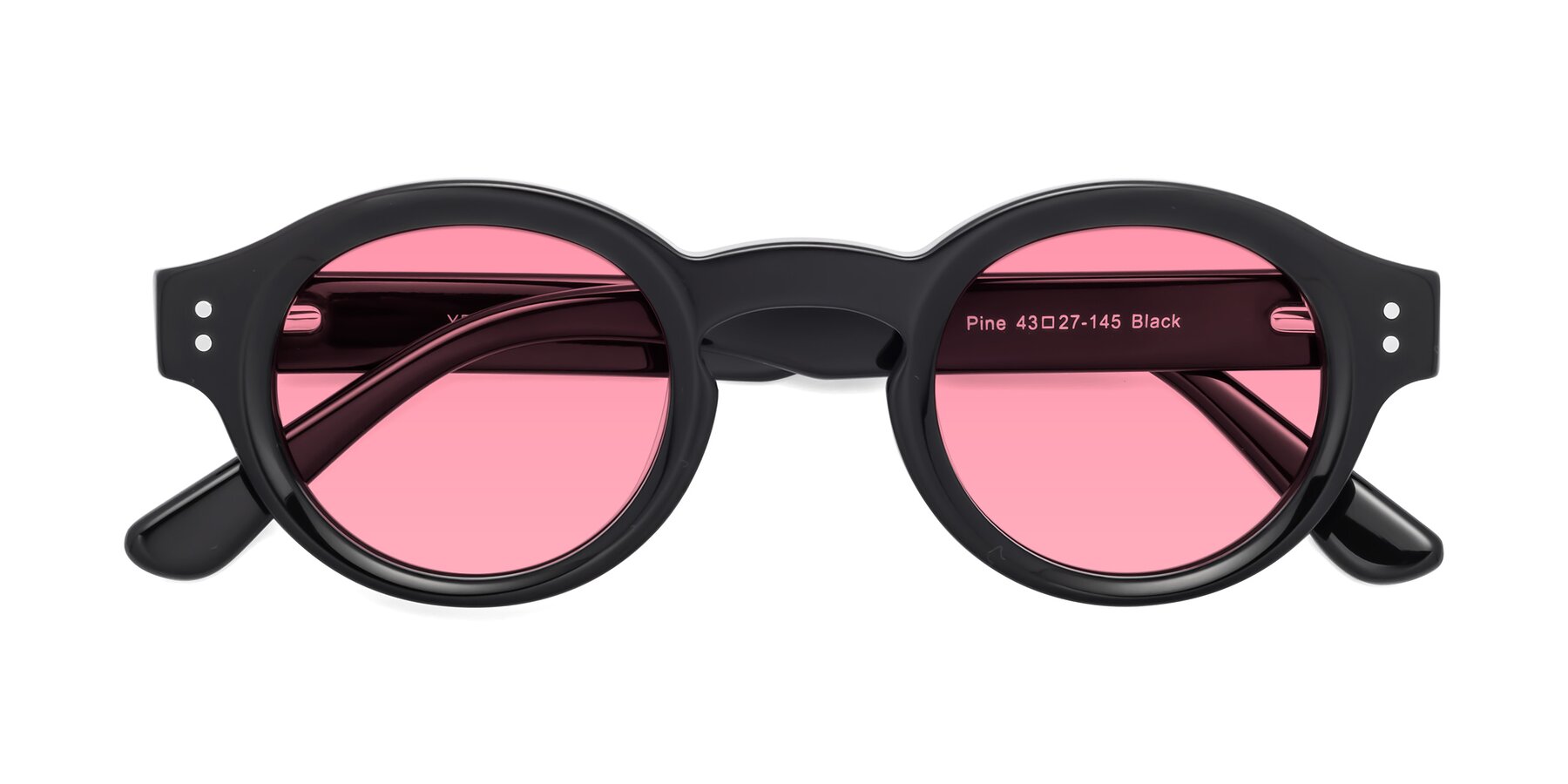 Folded Front of Pine in Black with Pink Tinted Lenses