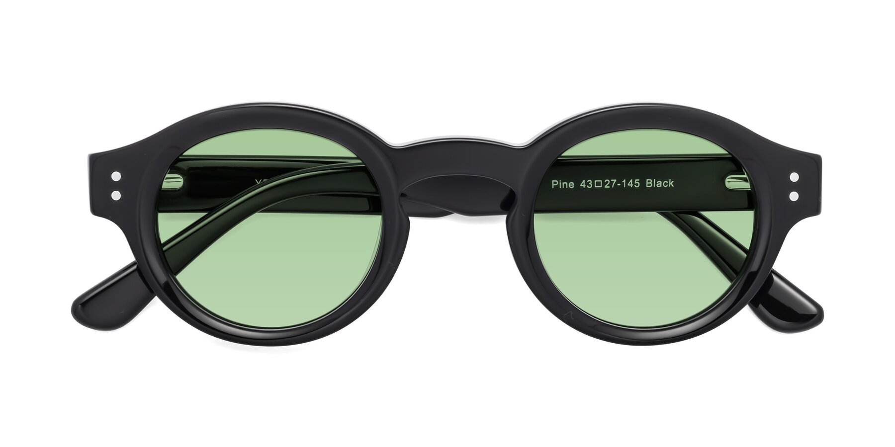 Folded Front of Pine in Black with Medium Green Tinted Lenses