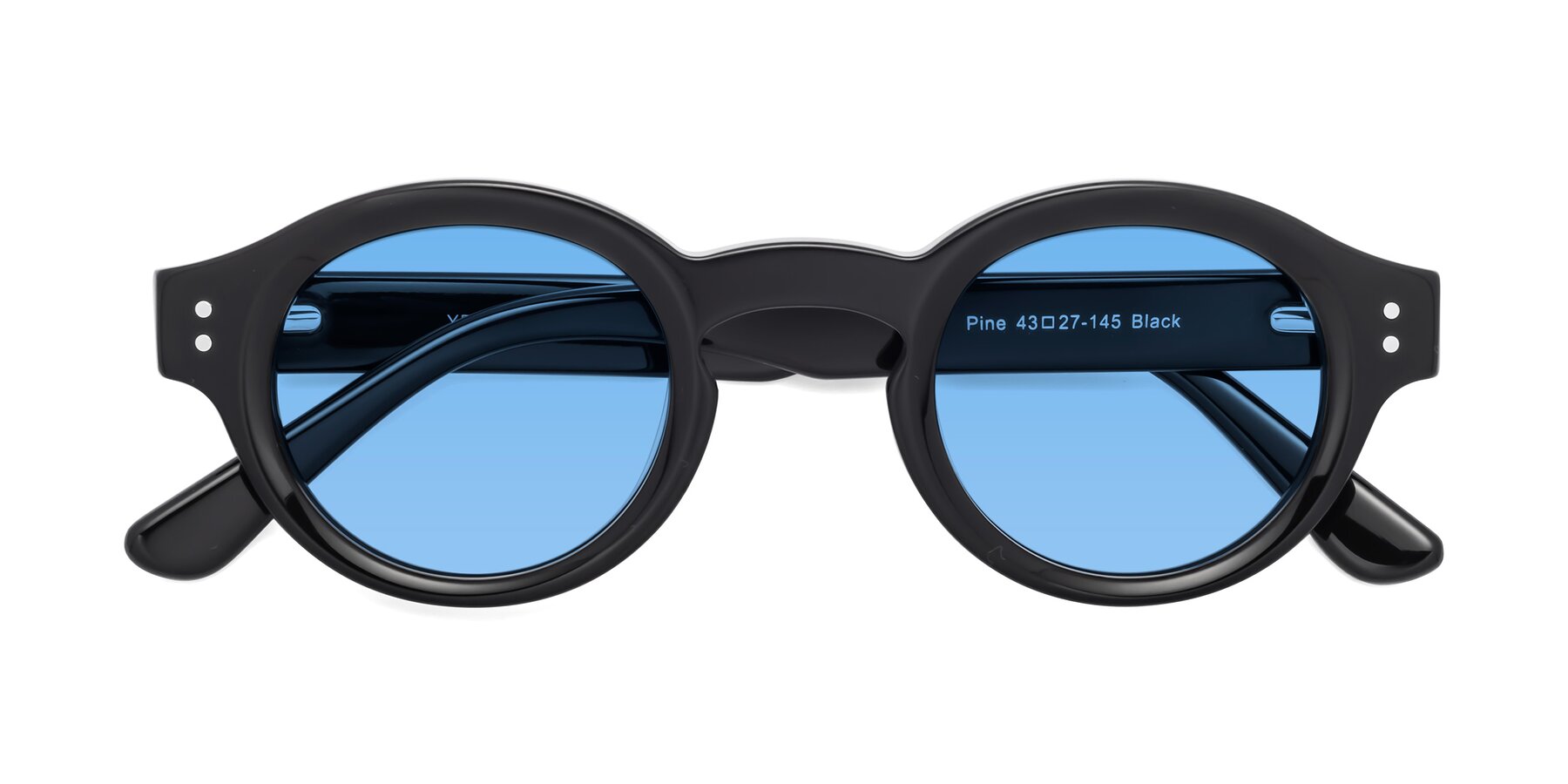 Folded Front of Pine in Black with Medium Blue Tinted Lenses
