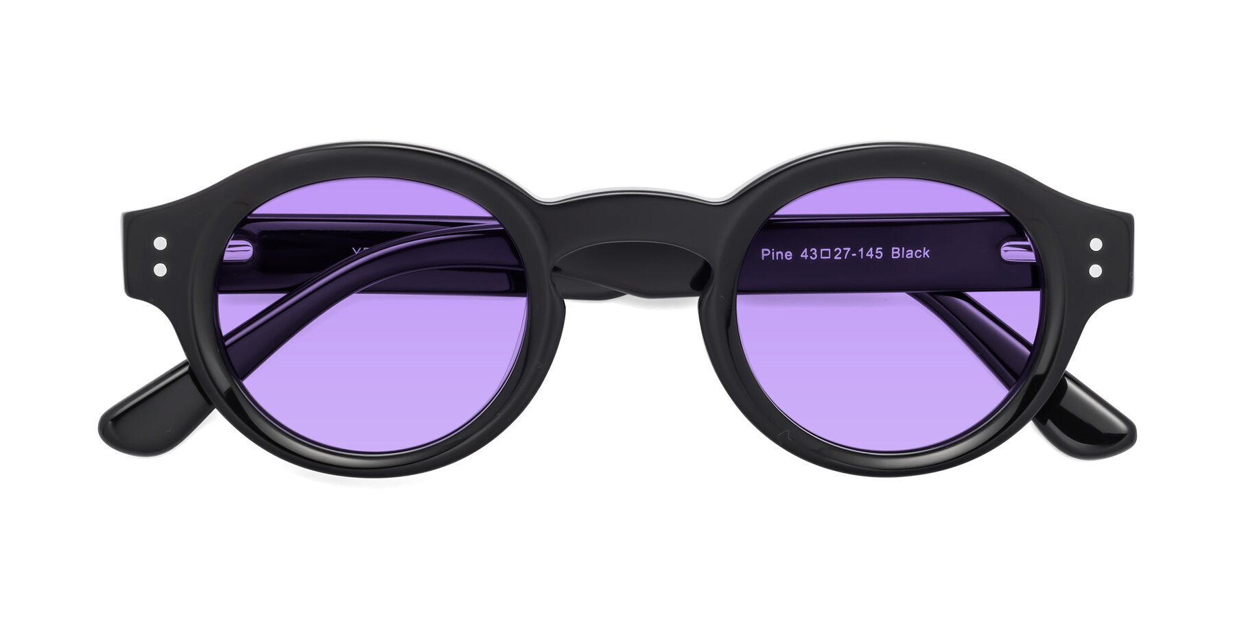 Folded Front of Pine in Black with Medium Purple Tinted Lenses