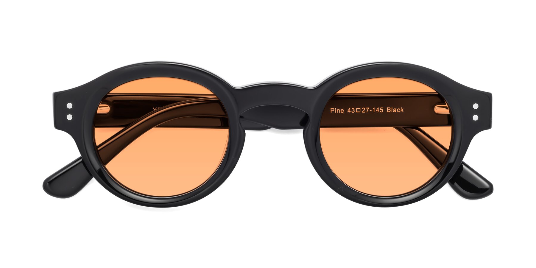 Folded Front of Pine in Black with Medium Orange Tinted Lenses