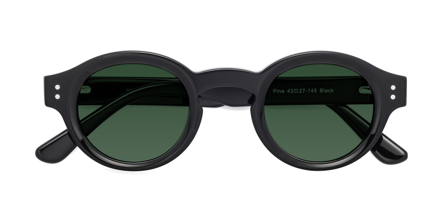 Folded Front of Pine in Black with Green Tinted Lenses
