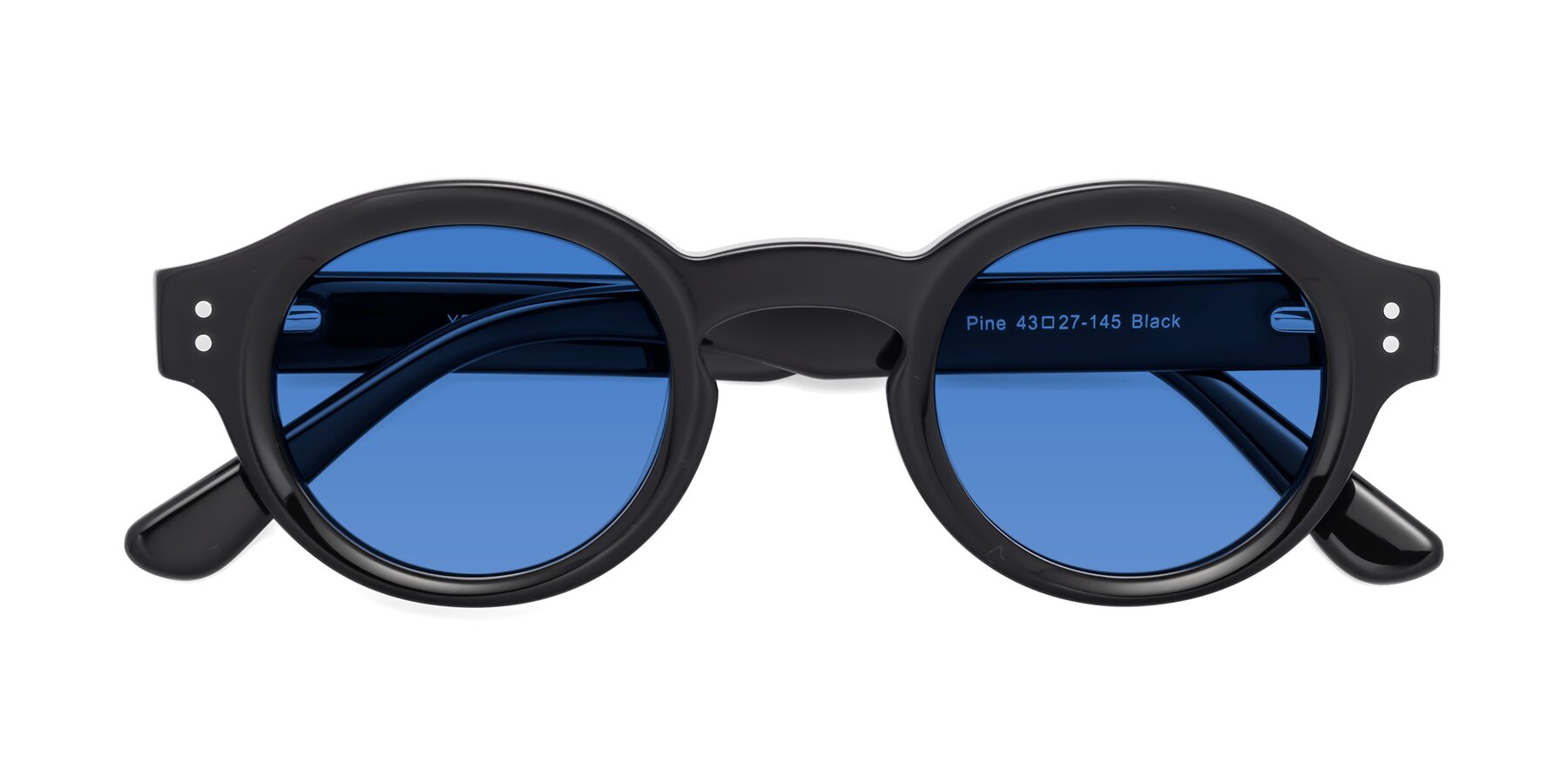 Folded Front of Pine in Black with Blue Tinted Lenses