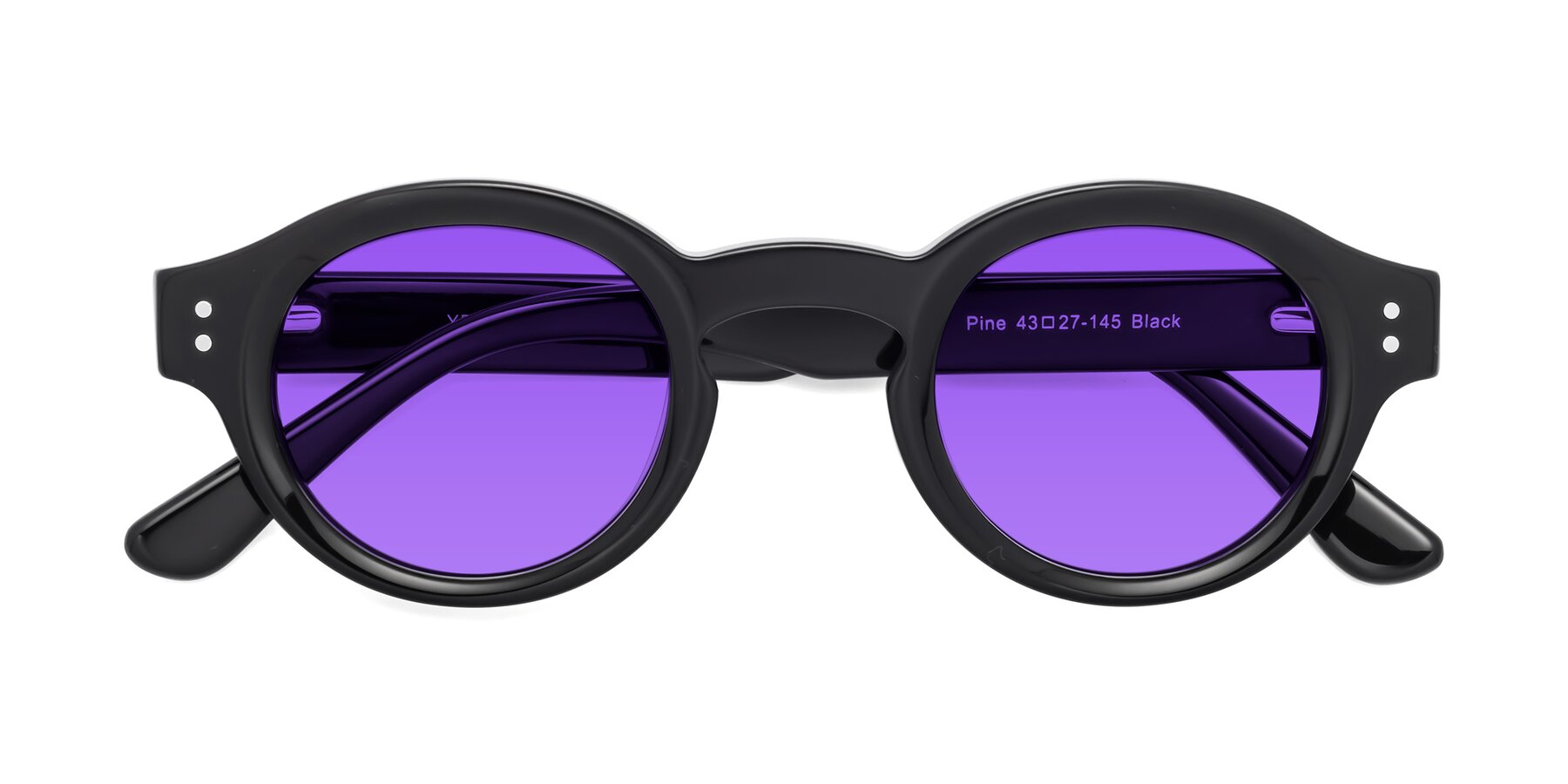 Folded Front of Pine in Black with Purple Tinted Lenses