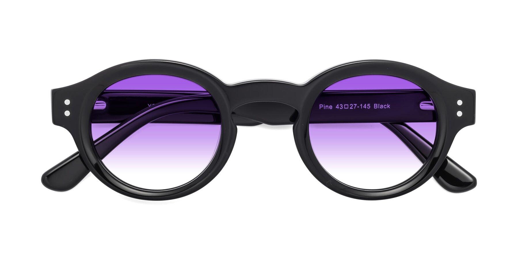 Folded Front of Pine in Black with Purple Gradient Lenses