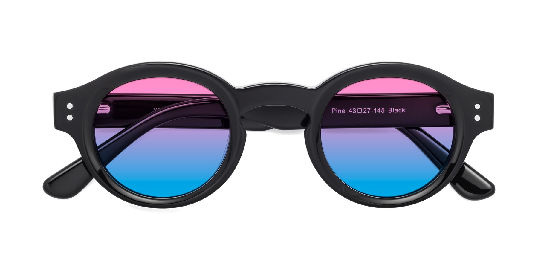 Folded Front of Pine in Black with Pink / Blue Gradient Lenses