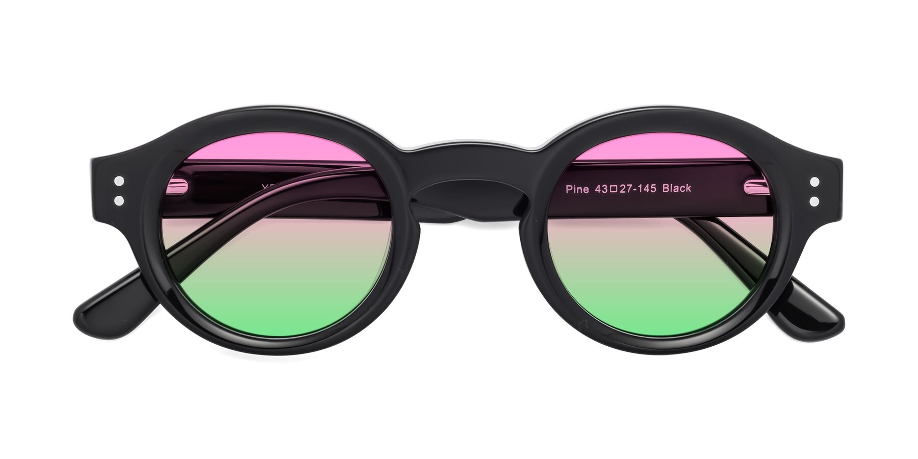 Folded Front of Pine in Black with Pink / Green Gradient Lenses