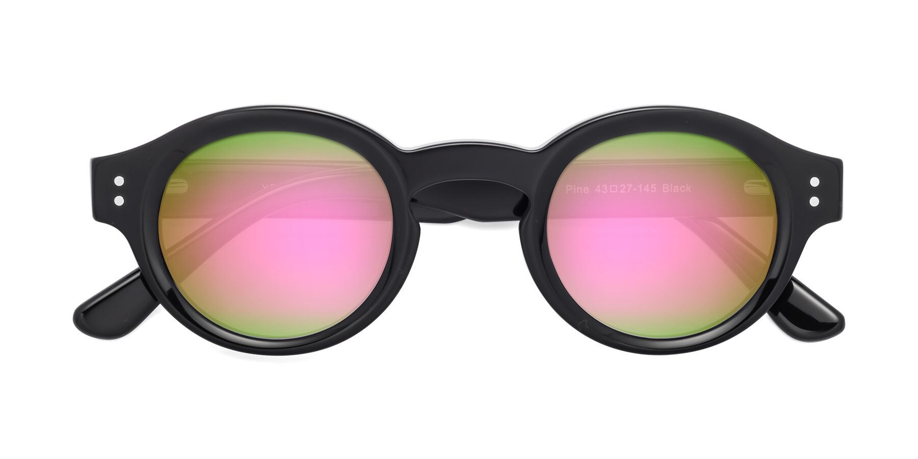 Folded Front of Pine in Black with Pink Mirrored Lenses