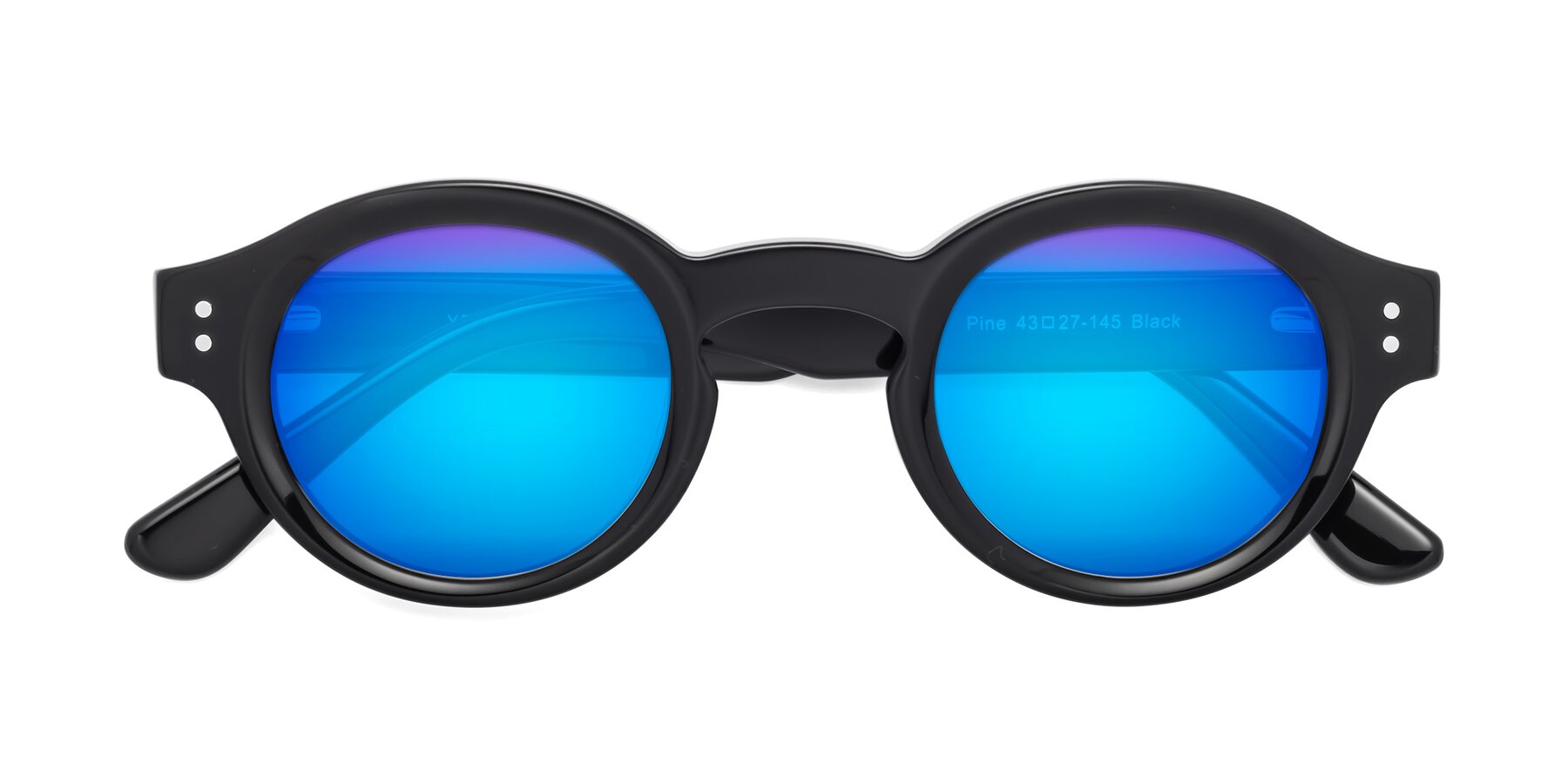 Folded Front of Pine in Black with Blue Mirrored Lenses