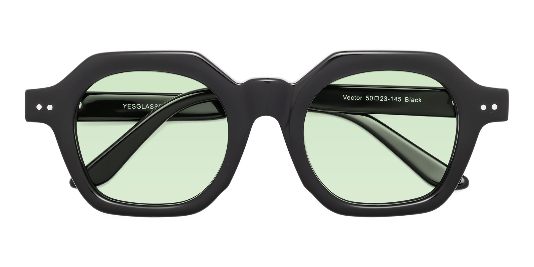 Folded Front of Vector in Black with Light Green Tinted Lenses