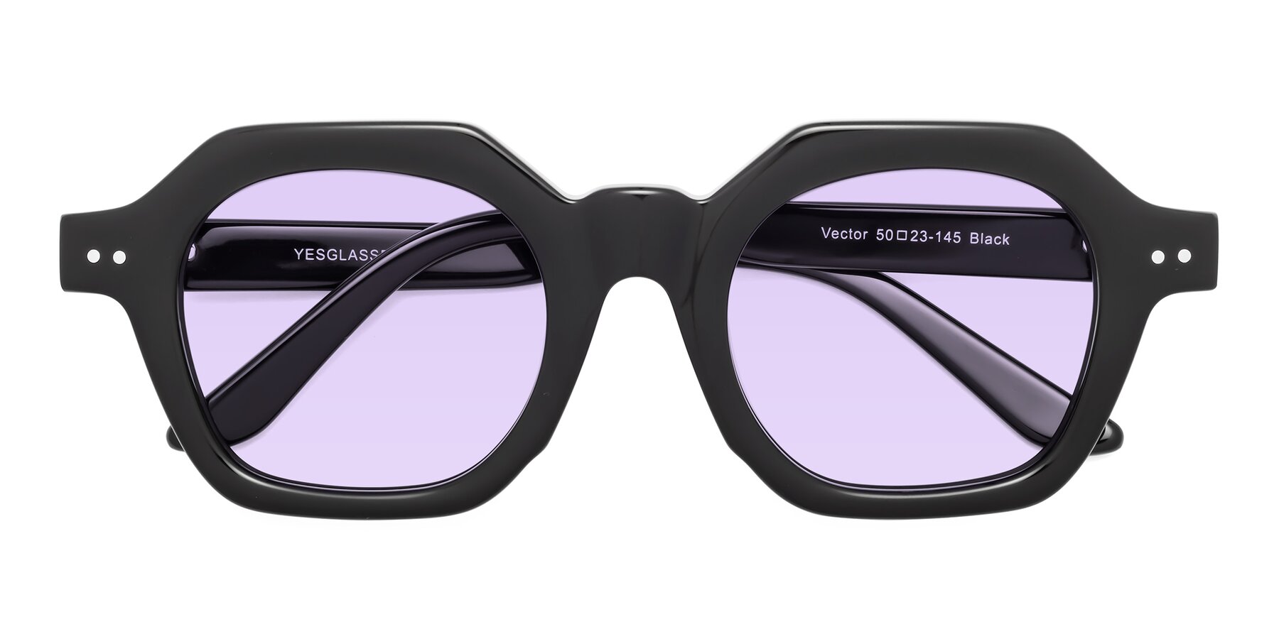 Folded Front of Vector in Black with Light Purple Tinted Lenses