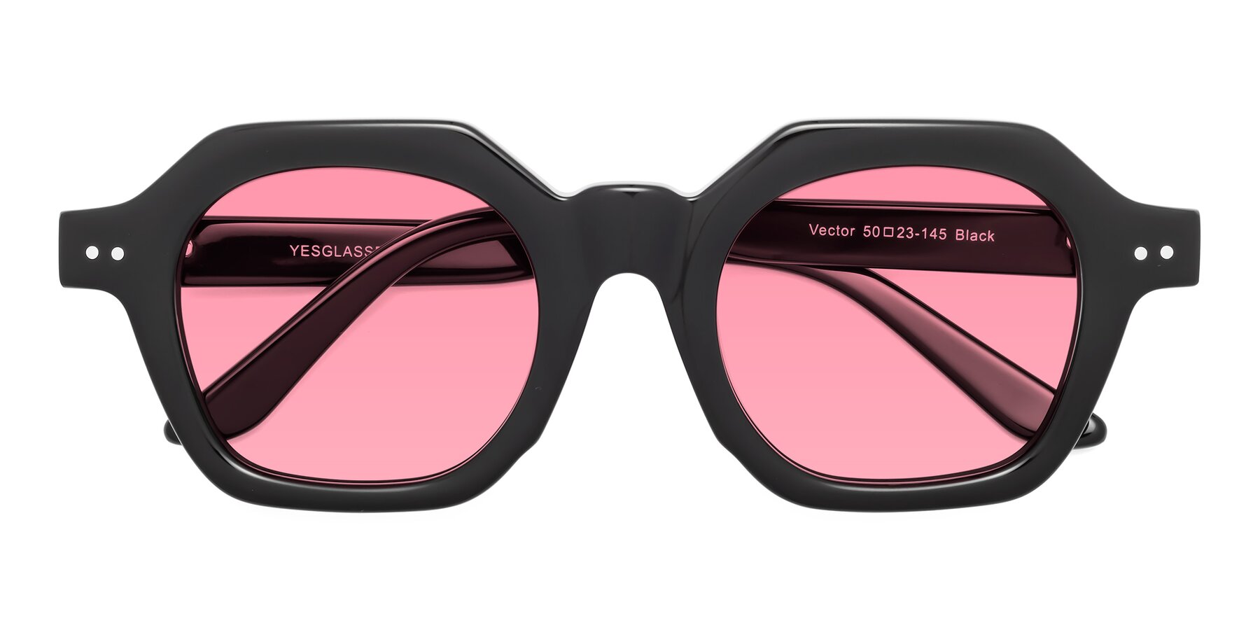 Folded Front of Vector in Black with Pink Tinted Lenses