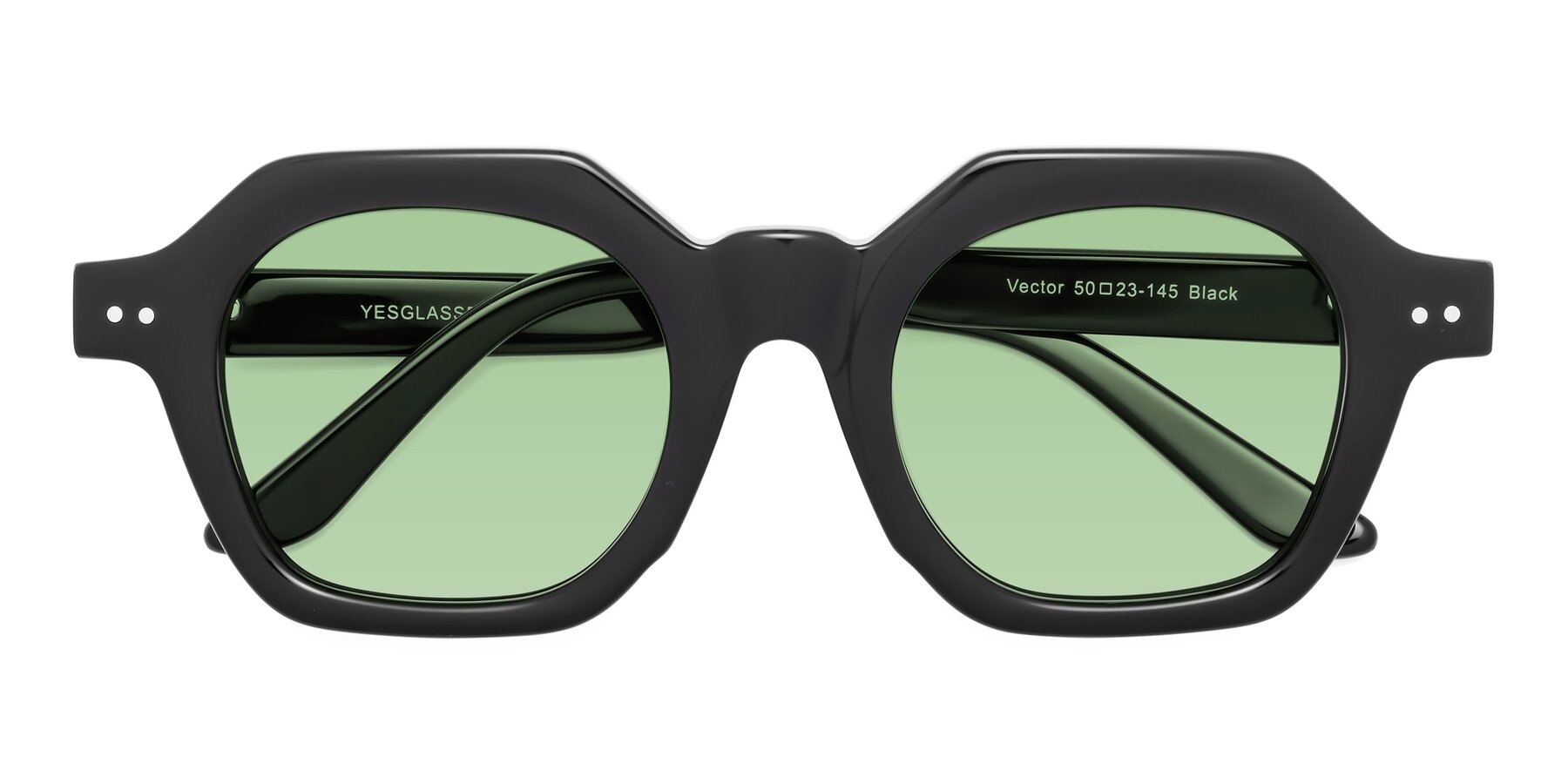 Folded Front of Vector in Black with Medium Green Tinted Lenses