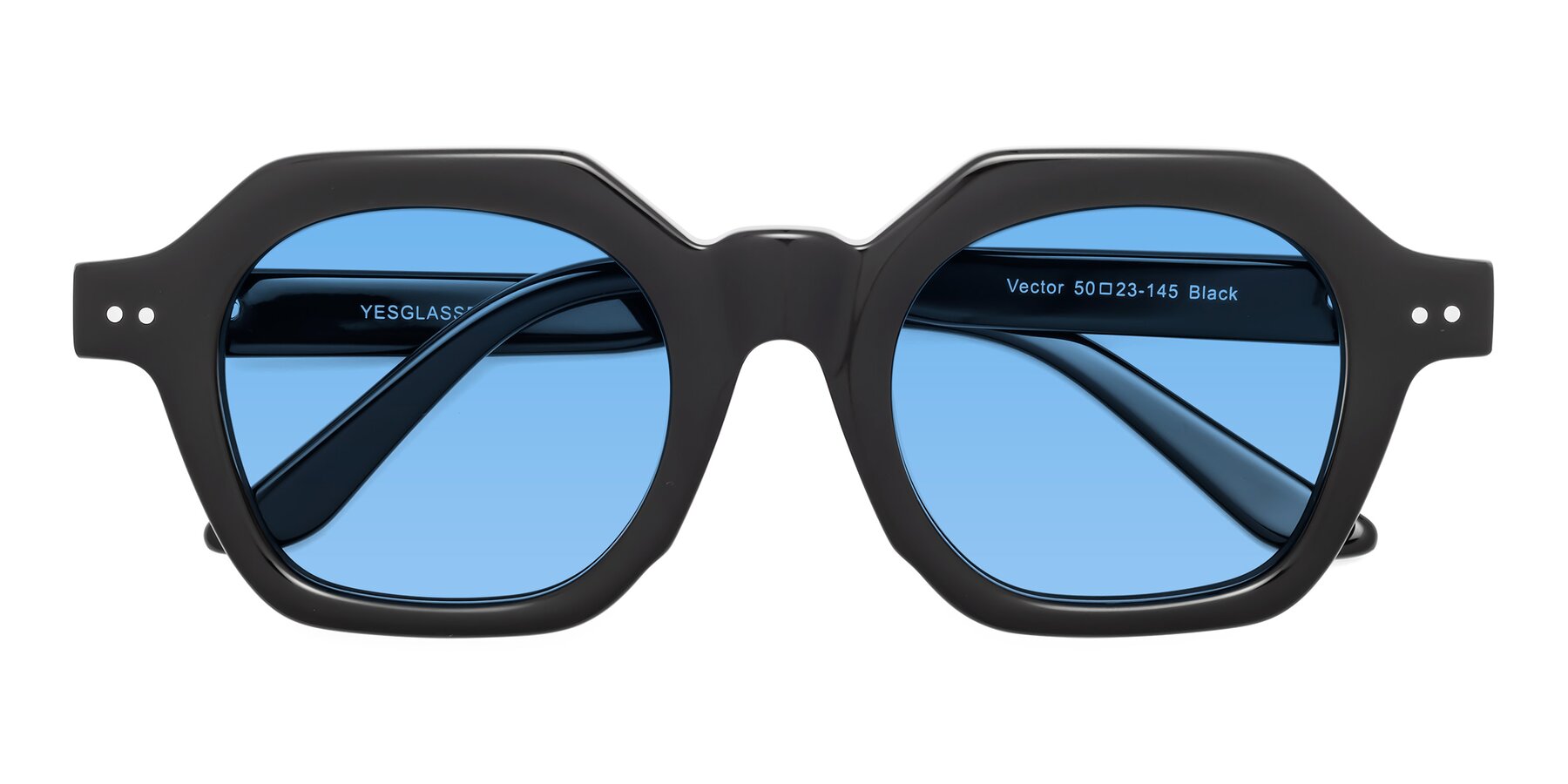 Folded Front of Vector in Black with Medium Blue Tinted Lenses