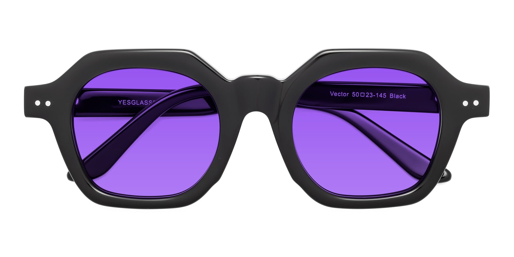 Folded Front of Vector in Black with Purple Tinted Lenses