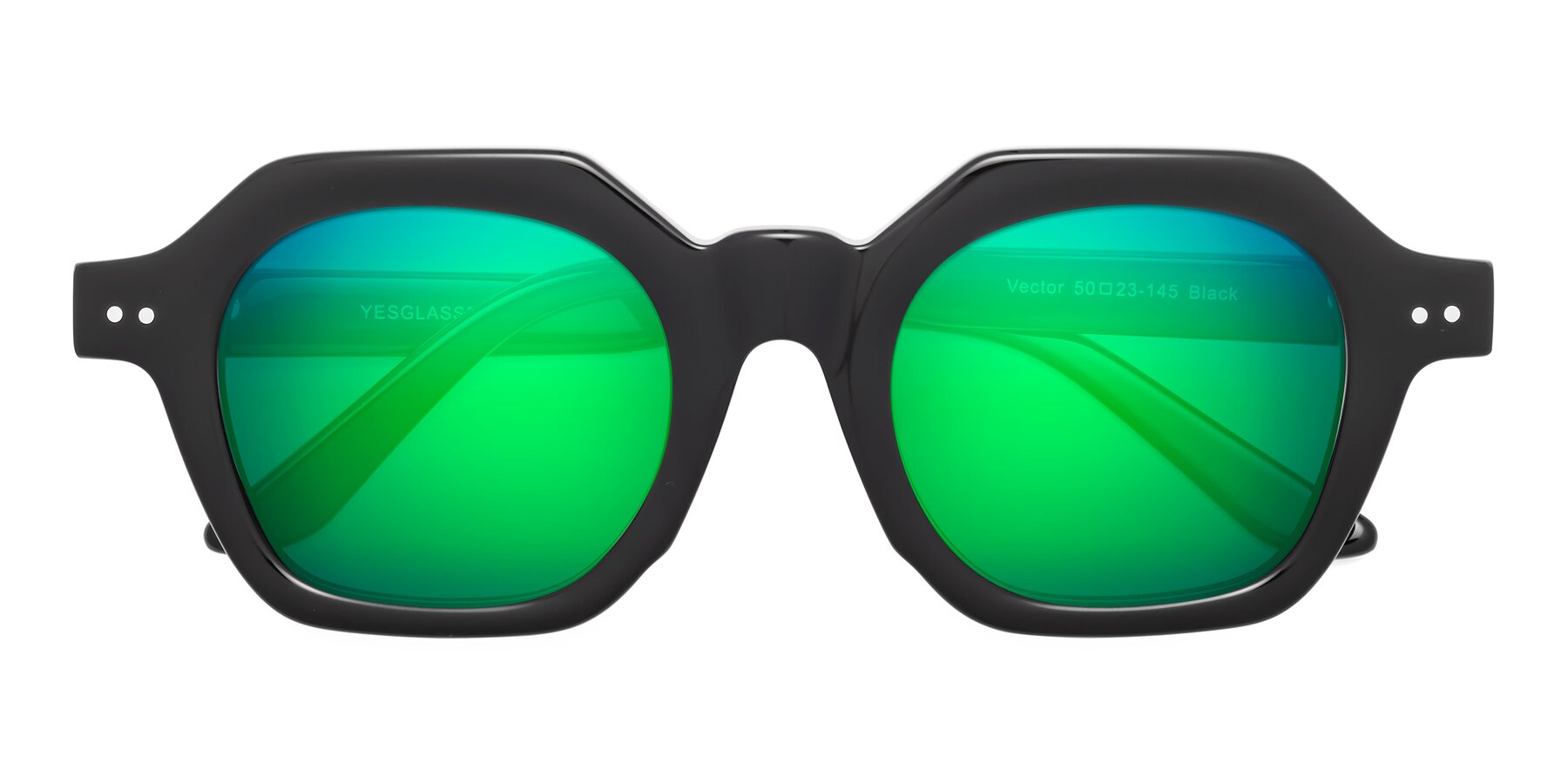 Folded Front of Vector in Black with Green Mirrored Lenses