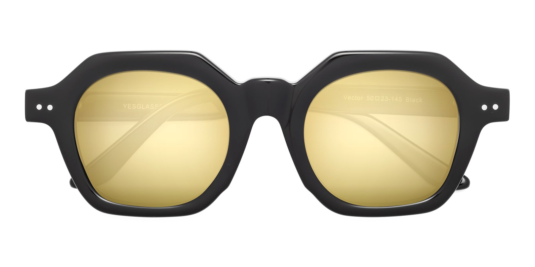 Folded Front of Vector in Black with Gold Mirrored Lenses