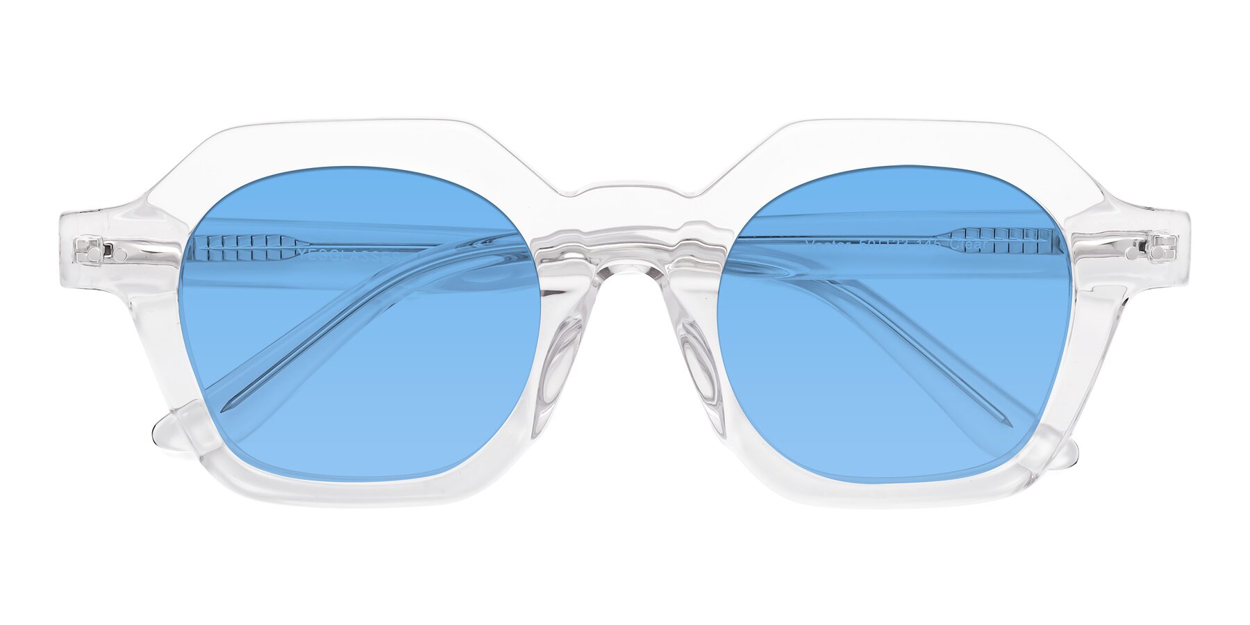 Folded Front of Vector in Clear with Medium Blue Tinted Lenses
