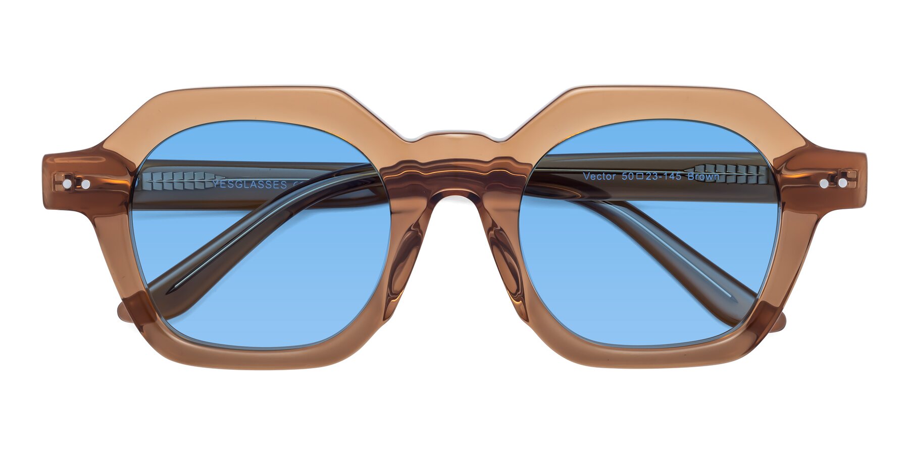 Folded Front of Vector in Brown with Medium Blue Tinted Lenses