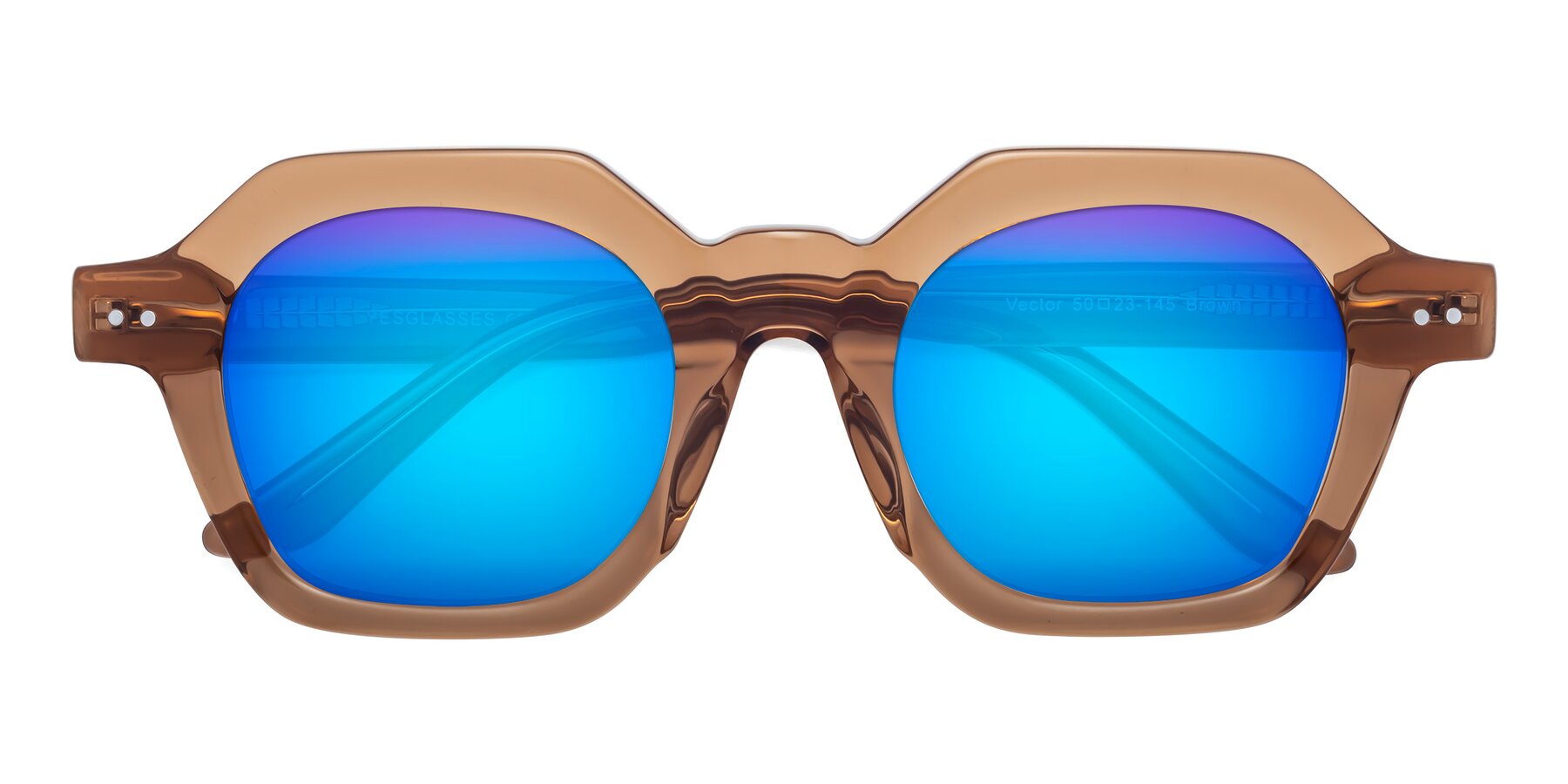 Folded Front of Vector in Brown with Blue Mirrored Lenses