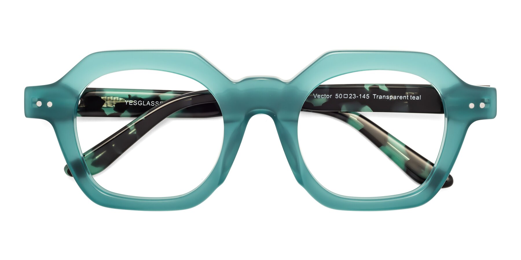 Folded Front of Vector in Transparent Teal with Clear Eyeglass Lenses