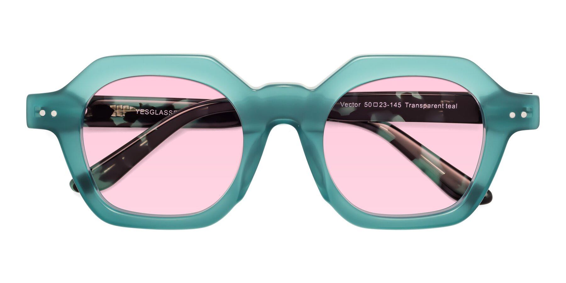 Folded Front of Vector in Transparent Teal with Light Pink Tinted Lenses