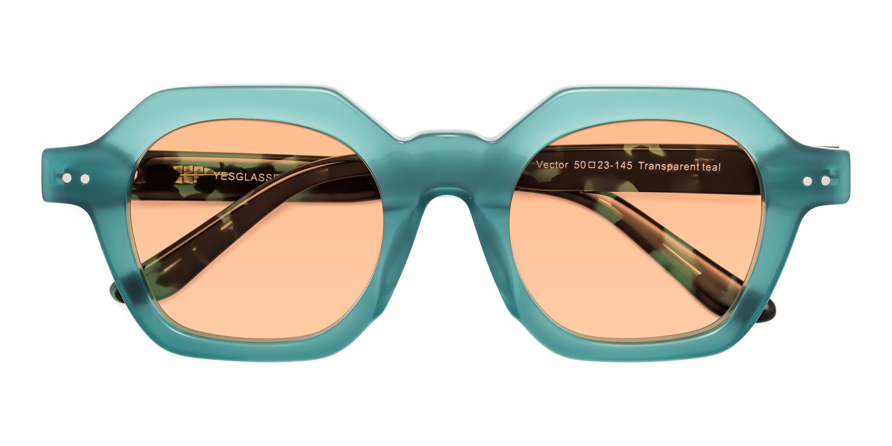 Folded Front of Vector in Transparent Teal with Light Orange Tinted Lenses