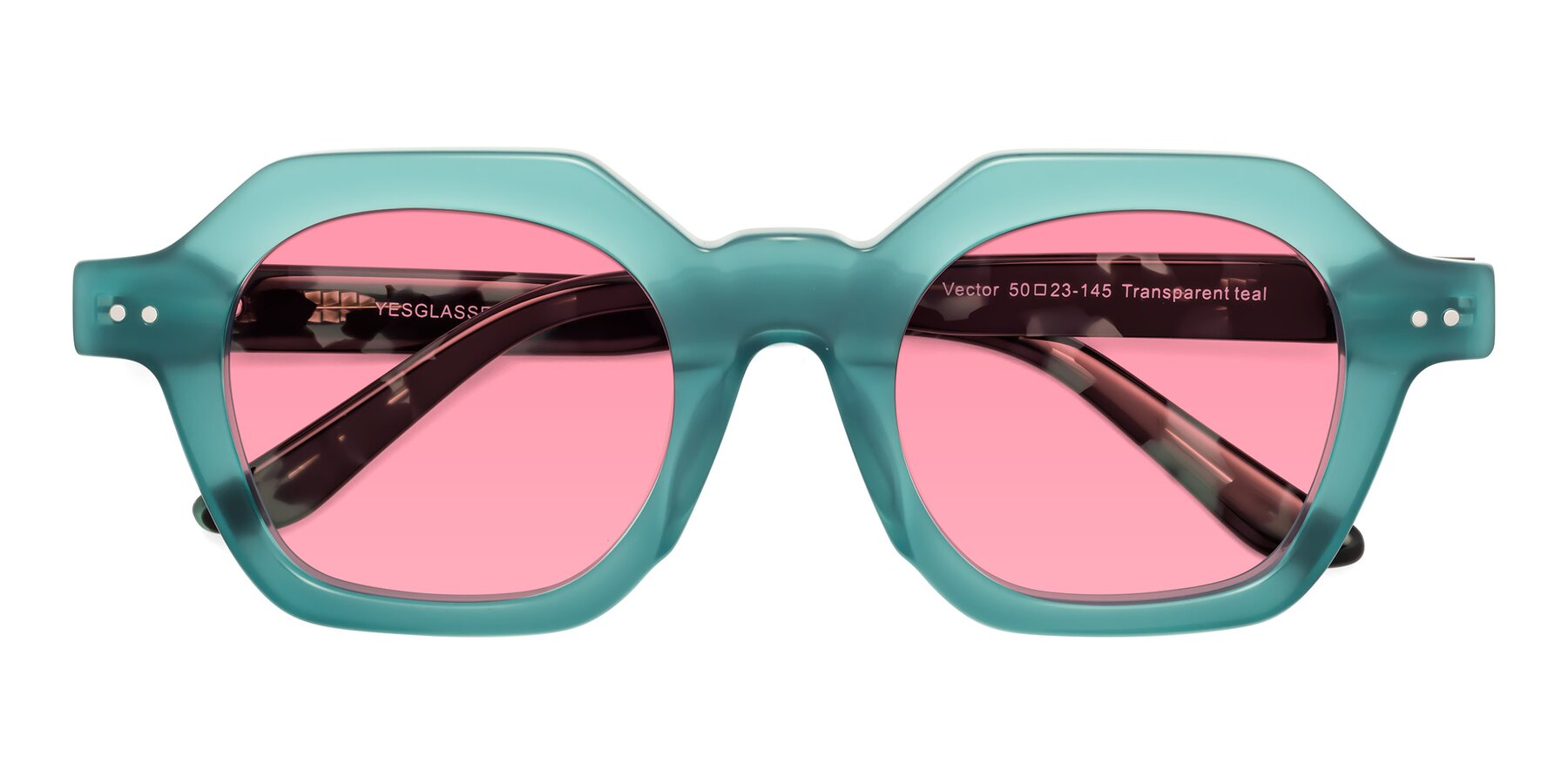 Folded Front of Vector in Transparent Teal with Pink Tinted Lenses