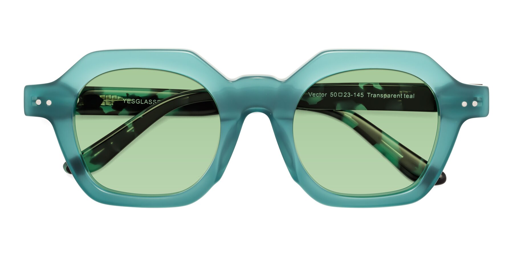 Folded Front of Vector in Transparent Teal with Medium Green Tinted Lenses