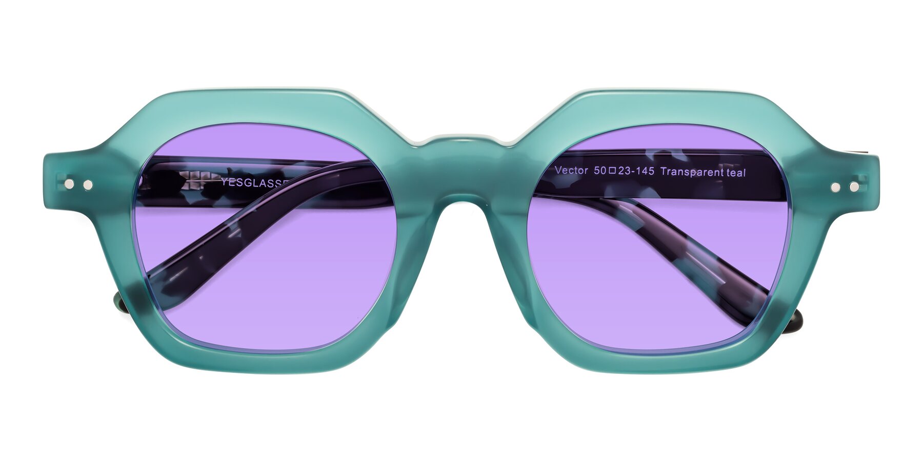 Folded Front of Vector in Transparent Teal with Medium Purple Tinted Lenses