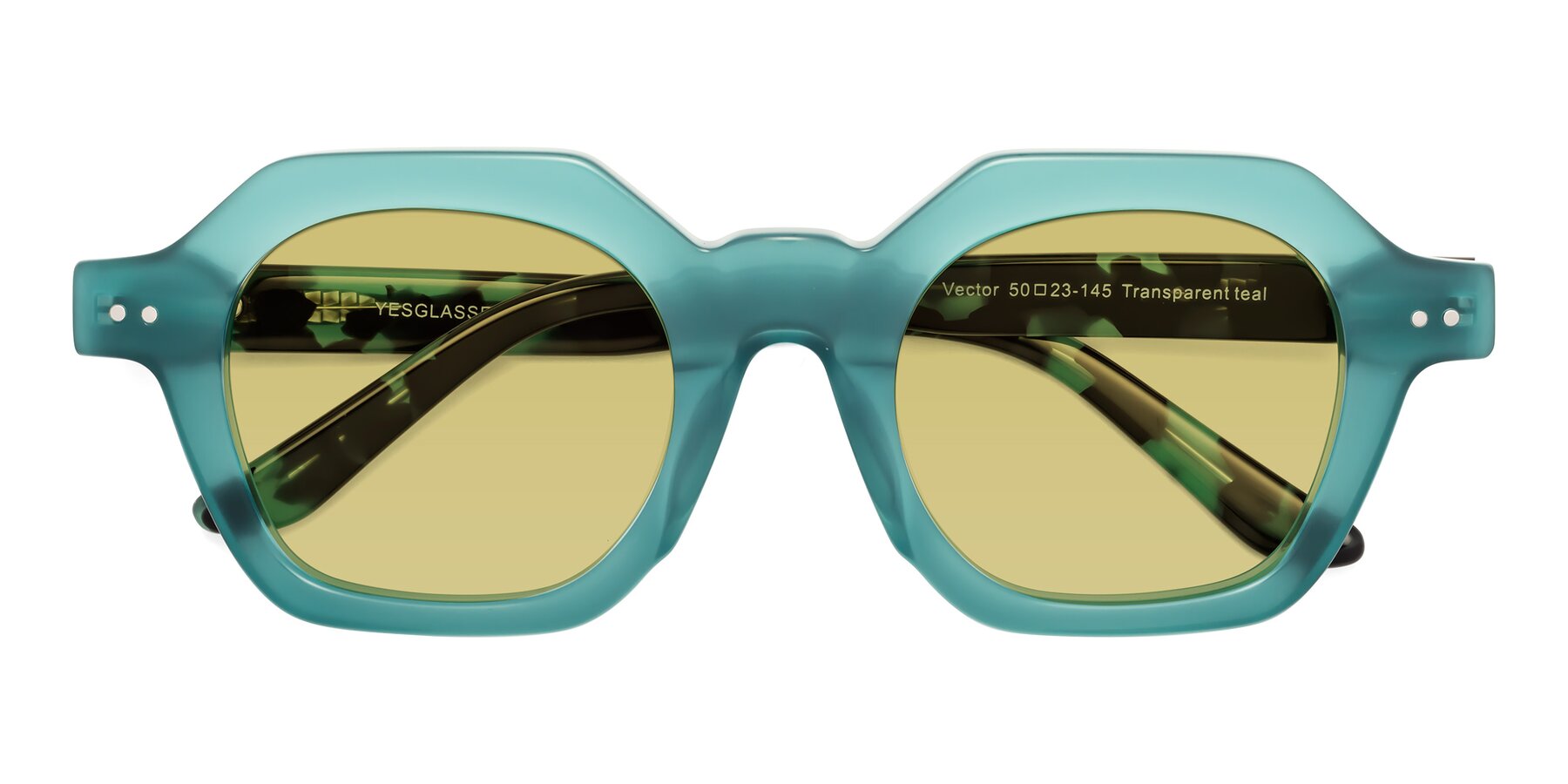 Folded Front of Vector in Transparent Teal with Medium Champagne Tinted Lenses