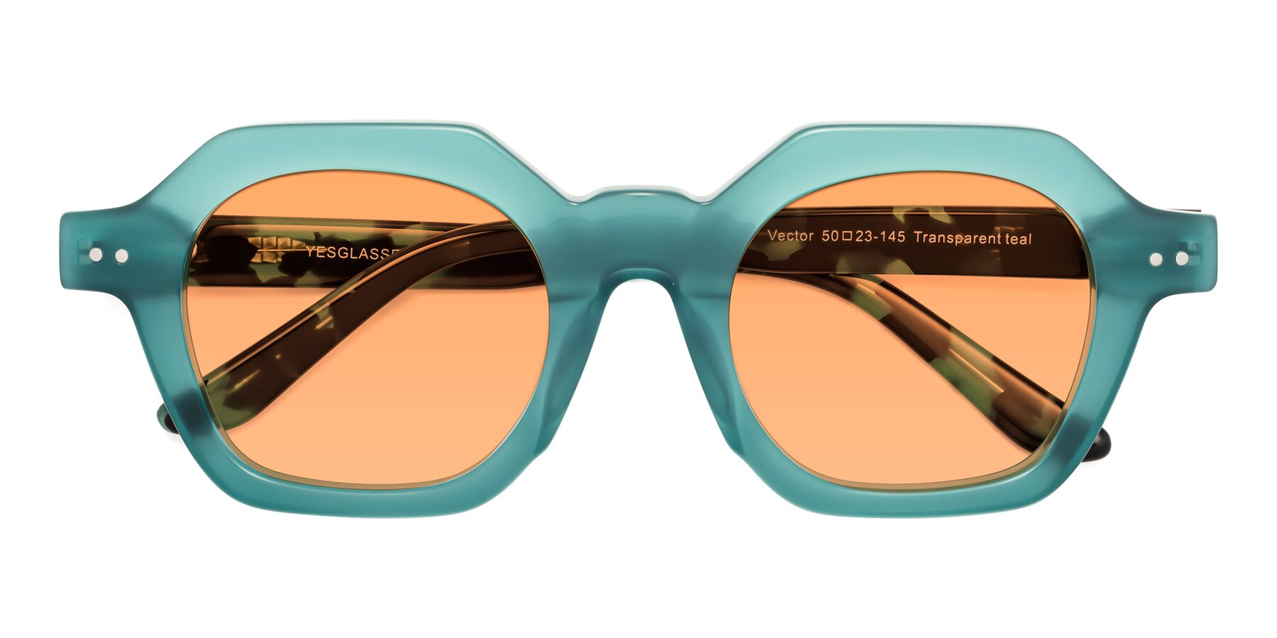 Folded Front of Vector in Transparent Teal with Medium Orange Tinted Lenses
