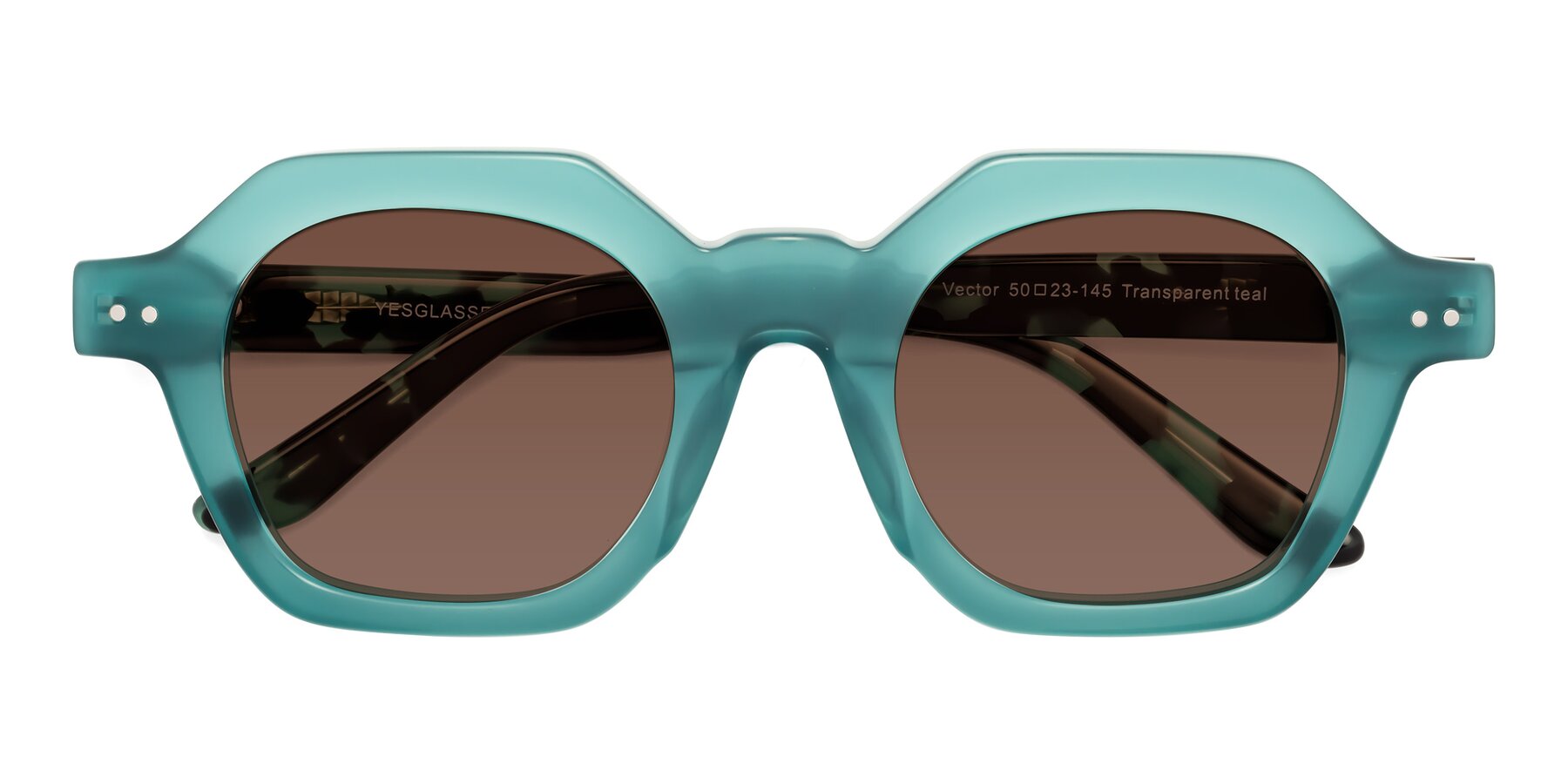 Folded Front of Vector in Transparent Teal with Brown Tinted Lenses