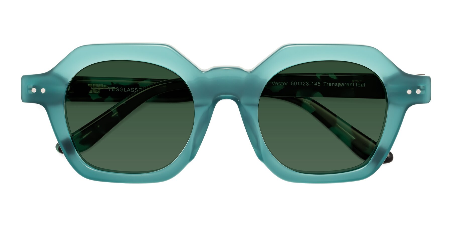 Folded Front of Vector in Transparent Teal with Green Tinted Lenses