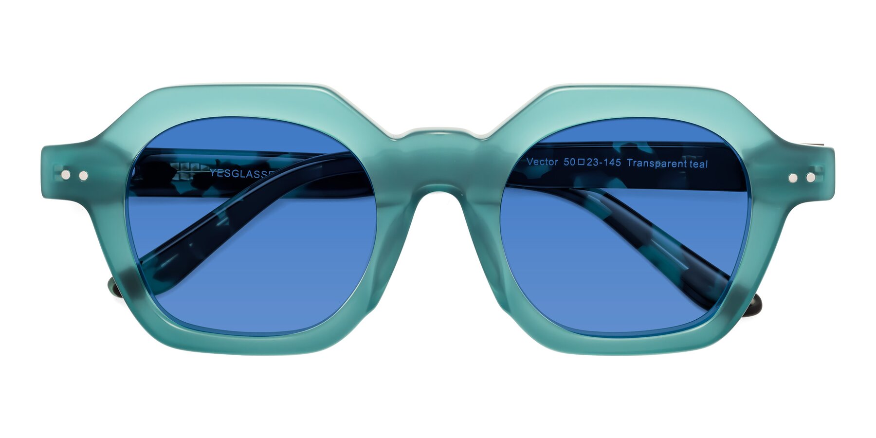 Folded Front of Vector in Transparent Teal with Blue Tinted Lenses