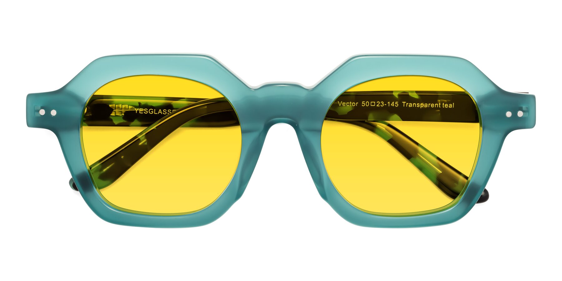Folded Front of Vector in Transparent Teal with Yellow Tinted Lenses