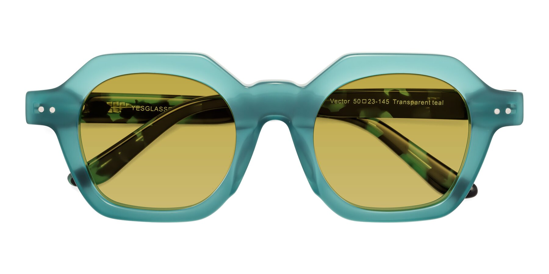 Folded Front of Vector in Transparent Teal with Champagne Tinted Lenses